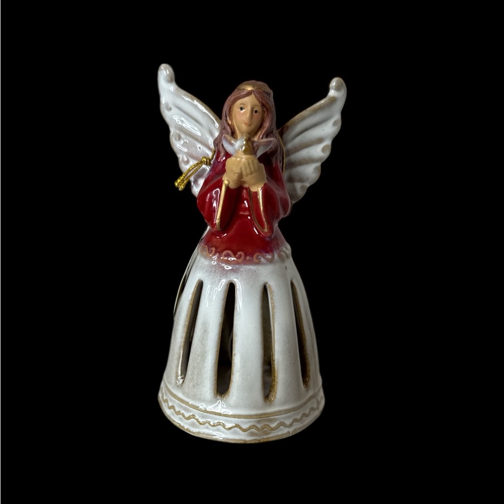 Tii Collection Vintage Ceramic Angel w/dove Bell. (S 0 110225)